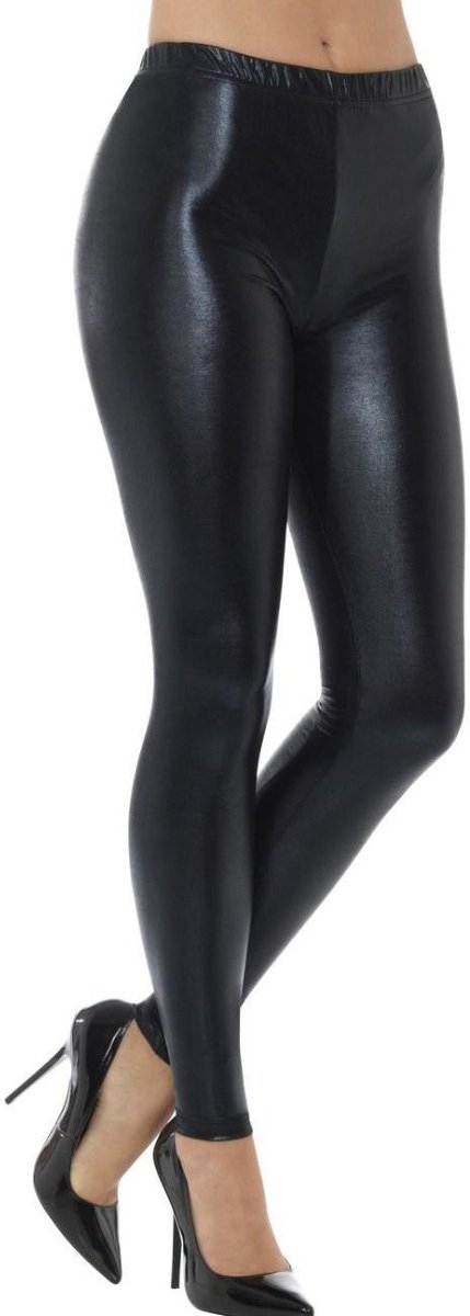 Jaren 80 & 90 Kostuum | Zwarte Metallic Disco Legging Vrouw | Large | Carnaval kostuum |  